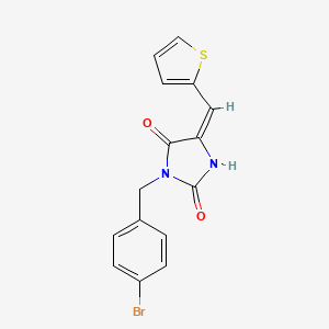 (5E)-3-[(4-BROMOPHENYL)METHYL]-5-[(THIOPHEN-2-YL)METHYLIDENE]IMIDAZOLIDINE-2,4-DIONE