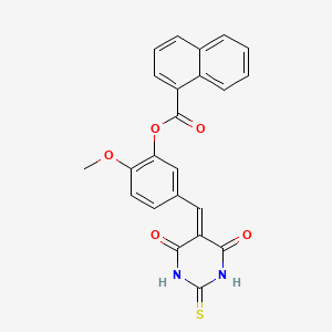 molecular formula C23H16N2O5S B3671662 [5-[(4,6-Dioxo-2-sulfanylidene-1,3-diazinan-5-ylidene)methyl]-2-methoxyphenyl] naphthalene-1-carboxylate 