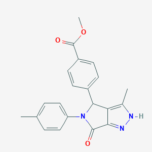 molecular formula C21H19N3O3 B367189 4-[3-Methyl-5-(4-methylphenyl)-6-oxo-2,4-dihydropyrrolo[3,4-c]pyrazol-4-yl]benzoic acid methyl ester CAS No. 573705-93-8