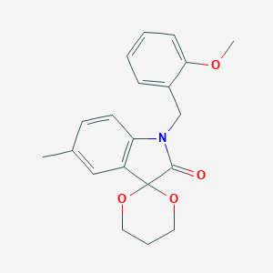 molecular formula C20H21NO4 B367260 1'-(2-Methoxybenzyl)-5'-methylspiro[[1,3]dioxane-2,3'-indolin]-2'-one CAS No. 853751-60-7