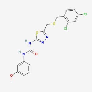 molecular formula C18H16Cl2N4O2S2 B3672963 N-(5-{[(2,4-dichlorobenzyl)thio]methyl}-1,3,4-thiadiazol-2-yl)-N'-(3-methoxyphenyl)urea 