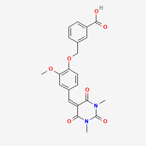 molecular formula C22H20N2O7 B3673454 3-({4-[(1,3-dimethyl-2,4,6-trioxotetrahydro-5(2H)-pyrimidinylidene)methyl]-2-methoxyphenoxy}methyl)benzoic acid 