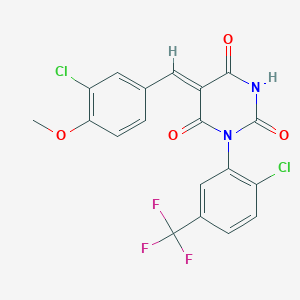 molecular formula C19H11Cl2F3N2O4 B3673471 5-(3-chloro-4-methoxybenzylidene)-1-[2-chloro-5-(trifluoromethyl)phenyl]-2,4,6(1H,3H,5H)-pyrimidinetrione 