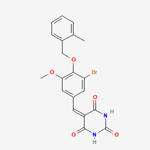 molecular formula C20H17BrN2O5 B3673503 5-{3-bromo-5-methoxy-4-[(2-methylbenzyl)oxy]benzylidene}-2,4,6(1H,3H,5H)-pyrimidinetrione 