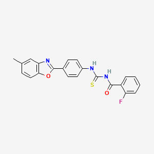 molecular formula C22H16FN3O2S B3673523 2-fluoro-N-({[4-(5-methyl-1,3-benzoxazol-2-yl)phenyl]amino}carbonothioyl)benzamide 