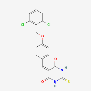 molecular formula C18H12Cl2N2O3S B3673980 5-{4-[(2,6-dichlorobenzyl)oxy]benzylidene}-2-thioxodihydro-4,6(1H,5H)-pyrimidinedione CAS No. 6421-92-7