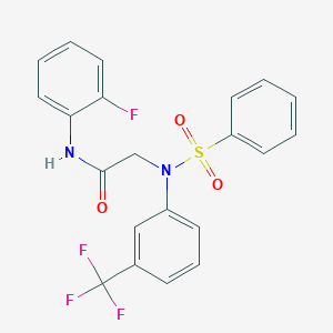 molecular formula C21H16F4N2O3S B3674277 N~1~-(2-fluorophenyl)-N~2~-(phenylsulfonyl)-N~2~-[3-(trifluoromethyl)phenyl]glycinamide 