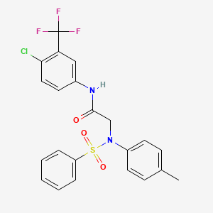 molecular formula C22H18ClF3N2O3S B3674381 2-[N-(benzenesulfonyl)-4-methylanilino]-N-[4-chloro-3-(trifluoromethyl)phenyl]acetamide 