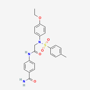 molecular formula C24H25N3O5S B3675793 4-[[2-(4-ethoxy-N-(4-methylphenyl)sulfonylanilino)acetyl]amino]benzamide 