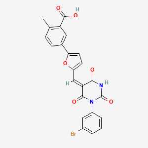 molecular formula C23H15BrN2O6 B3675969 5-[5-[(E)-[1-(3-bromophenyl)-2,4,6-trioxo-1,3-diazinan-5-ylidene]methyl]furan-2-yl]-2-methylbenzoic acid 