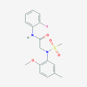 molecular formula C17H19FN2O4S B3676255 N~1~-(2-fluorophenyl)-N~2~-(2-methoxy-5-methylphenyl)-N~2~-(methylsulfonyl)glycinamide 