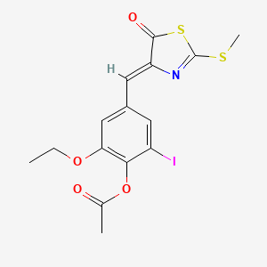 molecular formula C15H14INO4S2 B3676261 2-ethoxy-6-iodo-4-{[2-(methylthio)-5-oxo-1,3-thiazol-4(5H)-ylidene]methyl}phenyl acetate 