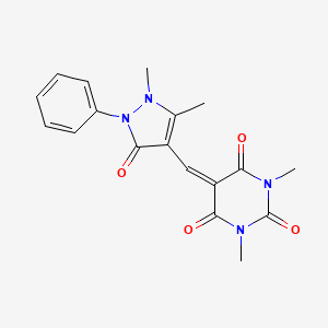 molecular formula C18H18N4O4 B3676302 5-[(1,5-dimethyl-3-oxo-2-phenyl-2,3-dihydro-1H-pyrazol-4-yl)methylene]-1,3-dimethyl-2,4,6(1H,3H,5H)-pyrimidinetrione 