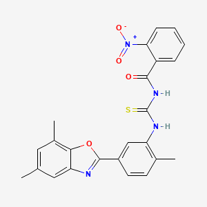 N-({[5-(5,7-dimethyl-1,3-benzoxazol-2-yl)-2-methylphenyl]amino}carbonothioyl)-2-nitrobenzamide