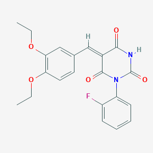 molecular formula C21H19FN2O5 B3676551 5-(3,4-diethoxybenzylidene)-1-(2-fluorophenyl)-2,4,6(1H,3H,5H)-pyrimidinetrione 