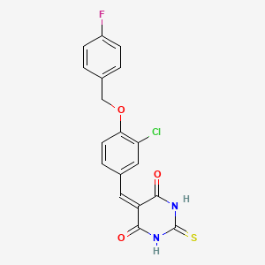 molecular formula C18H12ClFN2O3S B3676746 5-{3-chloro-4-[(4-fluorobenzyl)oxy]benzylidene}-2-thioxodihydro-4,6(1H,5H)-pyrimidinedione 