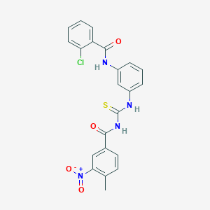molecular formula C22H17ClN4O4S B3676841 N-[({3-[(2-chlorobenzoyl)amino]phenyl}amino)carbonothioyl]-4-methyl-3-nitrobenzamide 