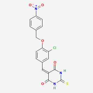 molecular formula C18H12ClN3O5S B3676929 5-{3-chloro-4-[(4-nitrobenzyl)oxy]benzylidene}-2-thioxodihydro-4,6(1H,5H)-pyrimidinedione 