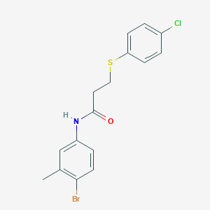 molecular formula C16H15BrClNOS B3676993 N-(4-bromo-3-methylphenyl)-3-[(4-chlorophenyl)thio]propanamide 