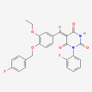 molecular formula C26H20F2N2O5 B3677239 5-{3-ethoxy-4-[(4-fluorobenzyl)oxy]benzylidene}-1-(2-fluorophenyl)-2,4,6(1H,3H,5H)-pyrimidinetrione 
