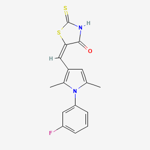molecular formula C16H13FN2OS2 B3677567 5-{[1-(3-fluorophenyl)-2,5-dimethyl-1H-pyrrol-3-yl]methylene}-2-thioxo-1,3-thiazolidin-4-one 