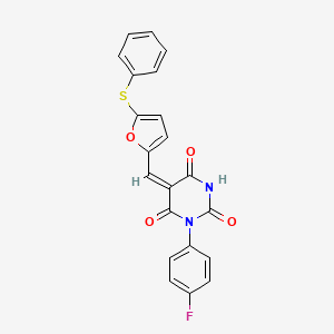 molecular formula C21H13FN2O4S B3677821 1-(4-fluorophenyl)-5-{[5-(phenylthio)-2-furyl]methylene}-2,4,6(1H,3H,5H)-pyrimidinetrione 