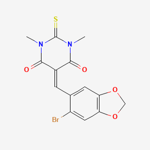 molecular formula C14H11BrN2O4S B3677836 5-[(6-bromo-1,3-benzodioxol-5-yl)methylene]-1,3-dimethyl-2-thioxodihydro-4,6(1H,5H)-pyrimidinedione 