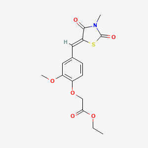 molecular formula C16H17NO6S B3677911 ethyl {2-methoxy-4-[(3-methyl-2,4-dioxo-1,3-thiazolidin-5-ylidene)methyl]phenoxy}acetate 