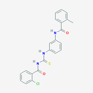 molecular formula C22H18ClN3O2S B3677914 2-chloro-N-[({3-[(2-methylbenzoyl)amino]phenyl}amino)carbonothioyl]benzamide 