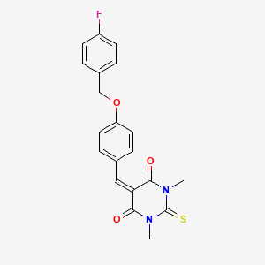 molecular formula C20H17FN2O3S B3677944 5-{4-[(4-fluorobenzyl)oxy]benzylidene}-1,3-dimethyl-2-thioxodihydro-4,6(1H,5H)-pyrimidinedione 