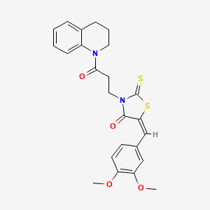 molecular formula C24H24N2O4S2 B3677947 3-[3-(3,4-dihydro-1(2H)-quinolinyl)-3-oxopropyl]-5-(3,4-dimethoxybenzylidene)-2-thioxo-1,3-thiazolidin-4-one 