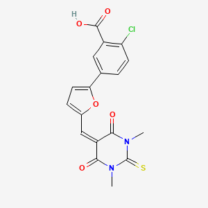 molecular formula C18H13ClN2O5S B3677979 2-chloro-5-{5-[(1,3-dimethyl-4,6-dioxo-2-thioxotetrahydro-5(2H)-pyrimidinylidene)methyl]-2-furyl}benzoic acid 