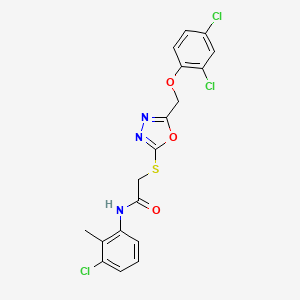 molecular formula C18H14Cl3N3O3S B3678084 N-(3-chloro-2-methylphenyl)-2-({5-[(2,4-dichlorophenoxy)methyl]-1,3,4-oxadiazol-2-yl}thio)acetamide 