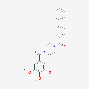 molecular formula C27H28N2O5 B367813 1-([1,1'-Biphenyl]-4-ylcarbonyl)-4-(3,4,5-trimethoxybenzoyl)piperazine CAS No. 496773-97-8