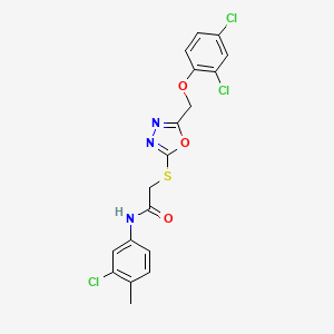 molecular formula C18H14Cl3N3O3S B3678183 N-(3-chloro-4-methylphenyl)-2-({5-[(2,4-dichlorophenoxy)methyl]-1,3,4-oxadiazol-2-yl}thio)acetamide 
