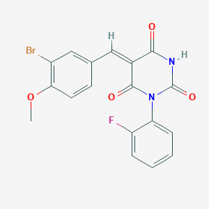 molecular formula C18H12BrFN2O4 B3678287 5-(3-bromo-4-methoxybenzylidene)-1-(2-fluorophenyl)-2,4,6(1H,3H,5H)-pyrimidinetrione 