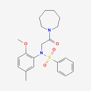 molecular formula C22H28N2O4S B3678536 N-[2-(1-azepanyl)-2-oxoethyl]-N-(2-methoxy-5-methylphenyl)benzenesulfonamide 