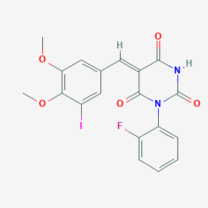 molecular formula C19H14FIN2O5 B3678804 1-(2-fluorophenyl)-5-(3-iodo-4,5-dimethoxybenzylidene)-2,4,6(1H,3H,5H)-pyrimidinetrione 
