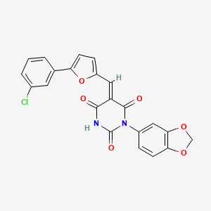 molecular formula C22H13ClN2O6 B3678866 1-(1,3-benzodioxol-5-yl)-5-{[5-(3-chlorophenyl)-2-furyl]methylene}-2,4,6(1H,3H,5H)-pyrimidinetrione 