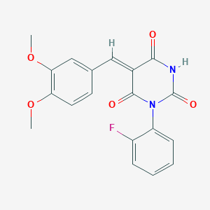 molecular formula C19H15FN2O5 B3678992 5-(3,4-dimethoxybenzylidene)-1-(2-fluorophenyl)-2,4,6(1H,3H,5H)-pyrimidinetrione 