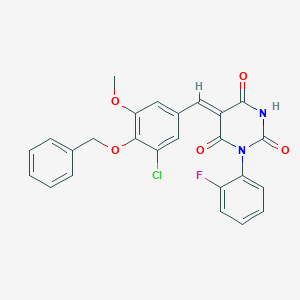 (5Z)-5-[(3-chloro-5-methoxy-4-phenylmethoxyphenyl)methylidene]-1-(2-fluorophenyl)-1,3-diazinane-2,4,6-trione