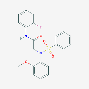 2-[N-(benzenesulfonyl)-2-methoxyanilino]-N-(2-fluorophenyl)acetamide