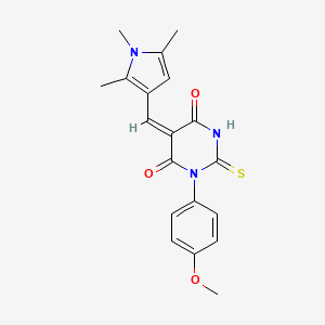 (5E)-1-(4-methoxyphenyl)-2-sulfanylidene-5-[(1,2,5-trimethylpyrrol-3-yl)methylidene]-1,3-diazinane-4,6-dione