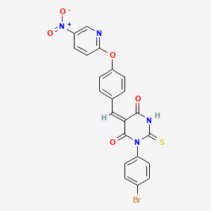 (5E)-1-(4-bromophenyl)-5-{4-[(5-nitropyridin-2-yl)oxy]benzylidene}-2-thioxodihydropyrimidine-4,6(1H,5H)-dione