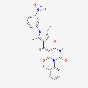 (5E)-5-{[2,5-dimethyl-1-(3-nitrophenyl)-1H-pyrrol-3-yl]methylidene}-1-(2-fluorophenyl)pyrimidine-2,4,6(1H,3H,5H)-trione