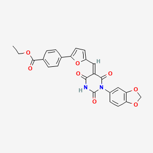 molecular formula C25H18N2O8 B3679774 ethyl 4-(5-{(E)-[1-(1,3-benzodioxol-5-yl)-2,4,6-trioxotetrahydropyrimidin-5(2H)-ylidene]methyl}furan-2-yl)benzoate 