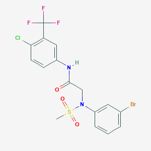 molecular formula C16H13BrClF3N2O3S B3679789 N~2~-(3-bromophenyl)-N~1~-[4-chloro-3-(trifluoromethyl)phenyl]-N~2~-(methylsulfonyl)glycinamide 