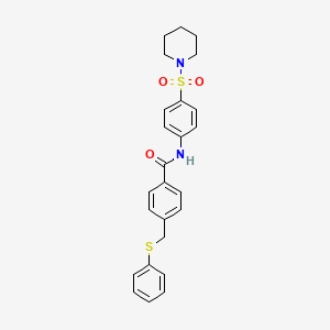 4-[(phenylthio)methyl]-N-[4-(1-piperidinylsulfonyl)phenyl]benzamide