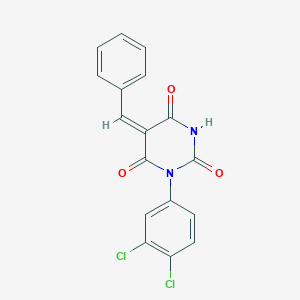 molecular formula C17H10Cl2N2O3 B3680169 (5E)-5-benzylidene-1-(3,4-dichlorophenyl)-1,3-diazinane-2,4,6-trione 