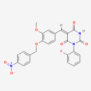 (5Z)-1-(2-fluorophenyl)-5-[[3-methoxy-4-[(4-nitrophenyl)methoxy]phenyl]methylidene]-1,3-diazinane-2,4,6-trione